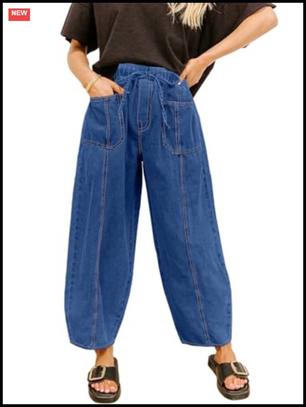 Sidefeel Women's Barrel Jeans Drawstring Baggy Denim Pants